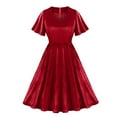 thumbnail image 1 of Ovzne Robes d'Été pour Femmes 2025 Robe Mode Femmes Été Décontractée Col en V Manches Courtes à Volants Robe Unie Robe Femmes Manches Courtes Liquidation, 1 of 6