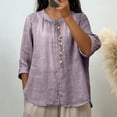 thumbnail image 2 of Sexlip Womens Linen Blend Button Down Shirt 3/4 Sleeve Design Lightweight Fabric Relaxed Silhouette for Office Wear Purple M, 2 of 8