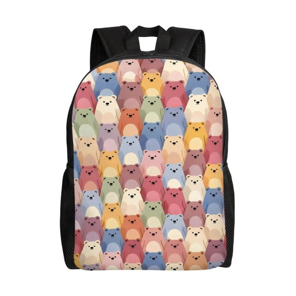 Cartoon Bear Pattern Backpack Full Front Print Travel Laptop Bag for Men and Women