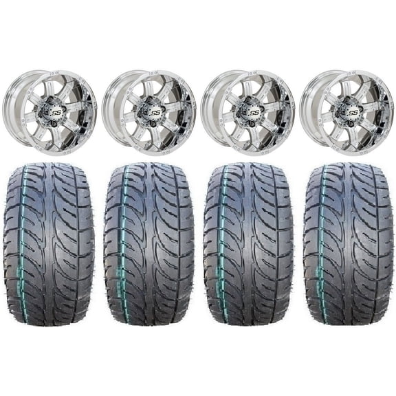 GTW Tempest 14" Golf Cart Wheels Chrome 205x30 Fusion ST Tires E-Z-GO & Club Car