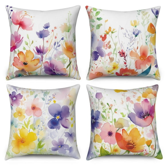 Pbobriich Oil Painting Summer Pillow Covers 18x18 Set of 4 Rustic Floral Throw Pillow Covers Linen Cushion Case for Sofa Decor