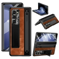 for Samsung Galaxy Z Fold 7 Case with Stylus Holder & Stylus, with Hinge Protection, Tempered Glass Screen Protector & Lens Protector Kickstand Cover for Samsung Galaxy Z Fold 7, Brown