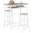 thumbnail image 1 of White & Oak 3-Piece Counter Height Bar Table Set with Stools & Shelf | Dining Set for Kitchen, Living Room & Small Spaces, 1 of 7