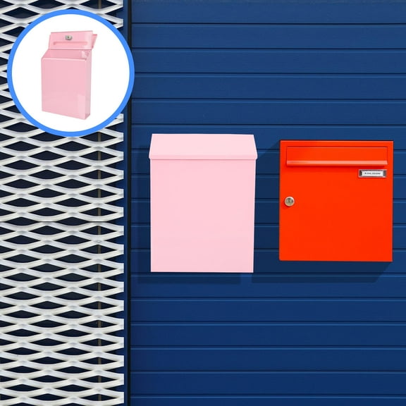 Beaupretty Outdoor Wall Mailbox Simple Design Pink Iron Mail Storage for Households 1Set