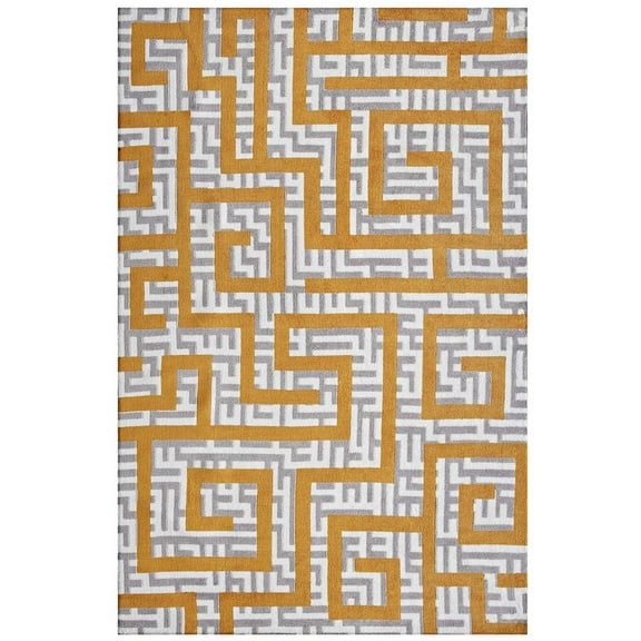Modway Nahia Geometric Maze 5x8 Area Rug in Ivory, Light Gray and Banana Yellow