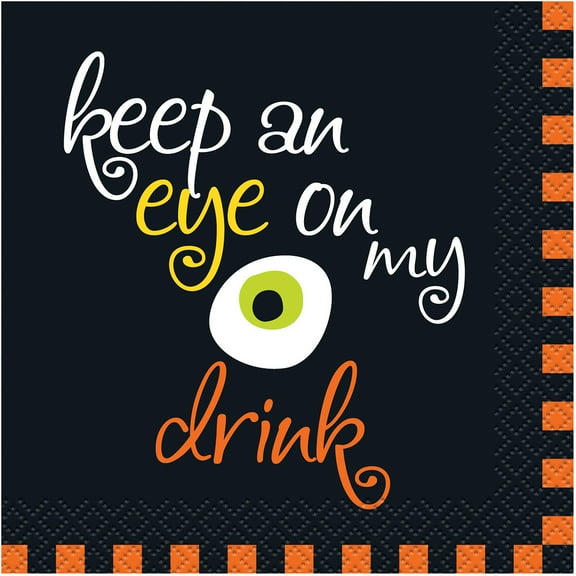 Unique Keep An Eye On My Drink 10" x 10" Beverage Napkins, Black Orange, 16 CT