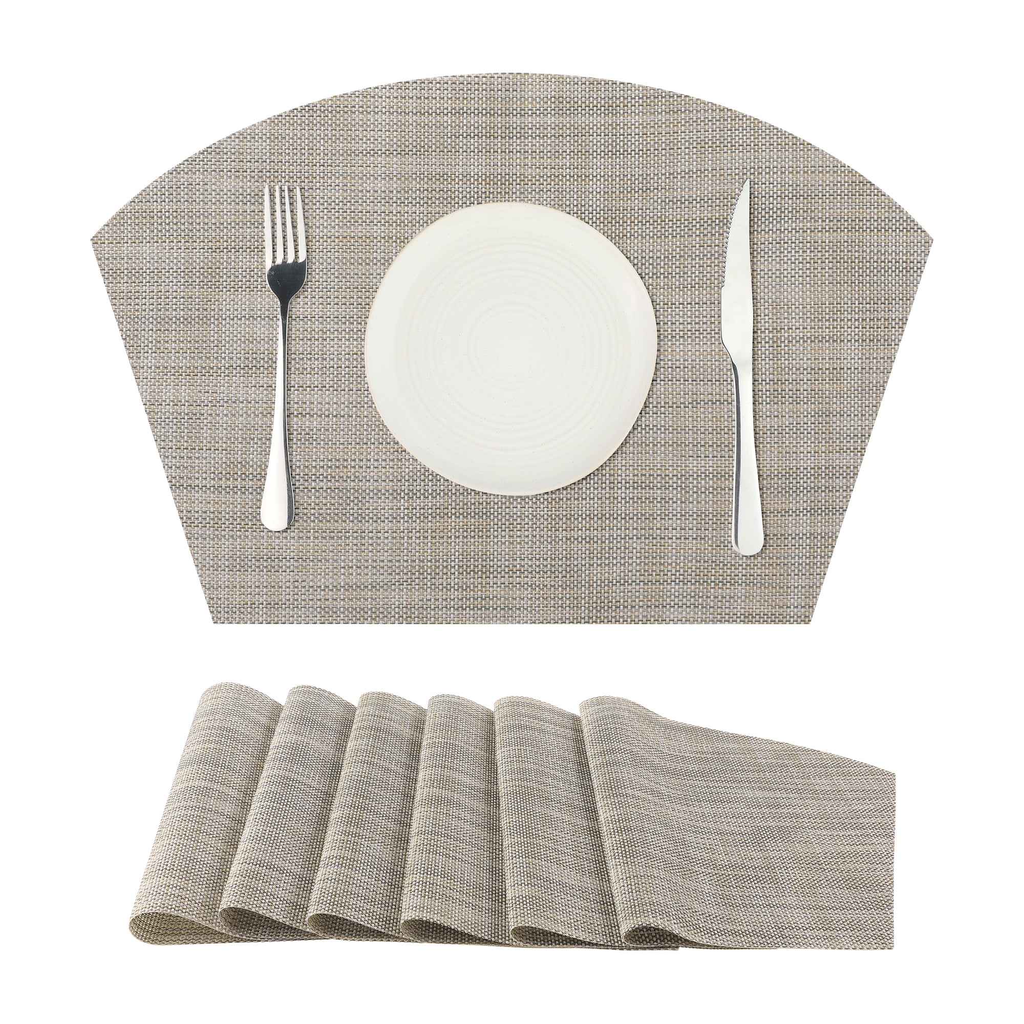 Unique Bargains Table Placemats Set of 6 Placemats Heat Resistant Table Mats Wipe Clean Beige 18x12 inch