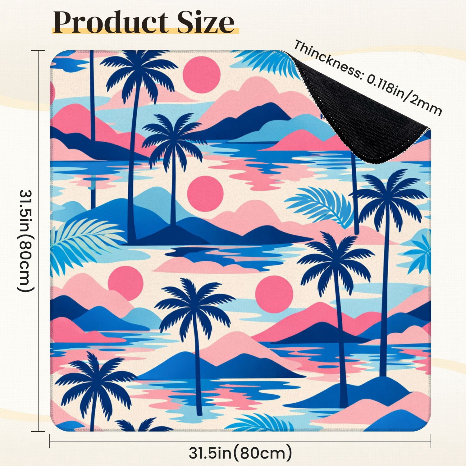 Mahjong Mat 31.5" x 31.5" Tropics sunset sea exotic islands palm trees Anti-Slip and Noise Reduction Symmetry Design Mahjong Tiles Table Cover for Dominoes Poker Card Board and Tile Games