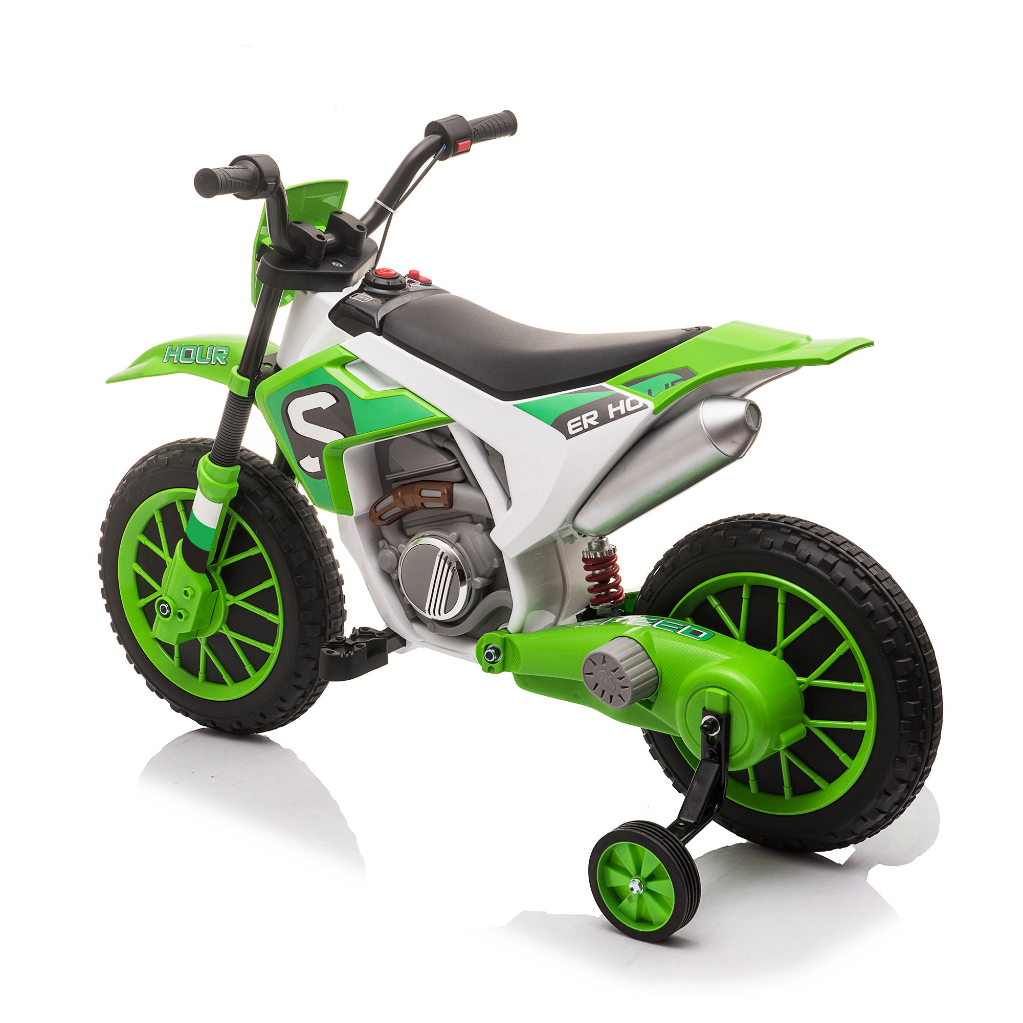 UWR-Nite 12V 7AH Kids Ride-On Motorcycle Toy Electric Dirt Bike Battery Powered Motocross Off-Road Bike w/ 2 Speeds, Training Wheels, Spring Suspension