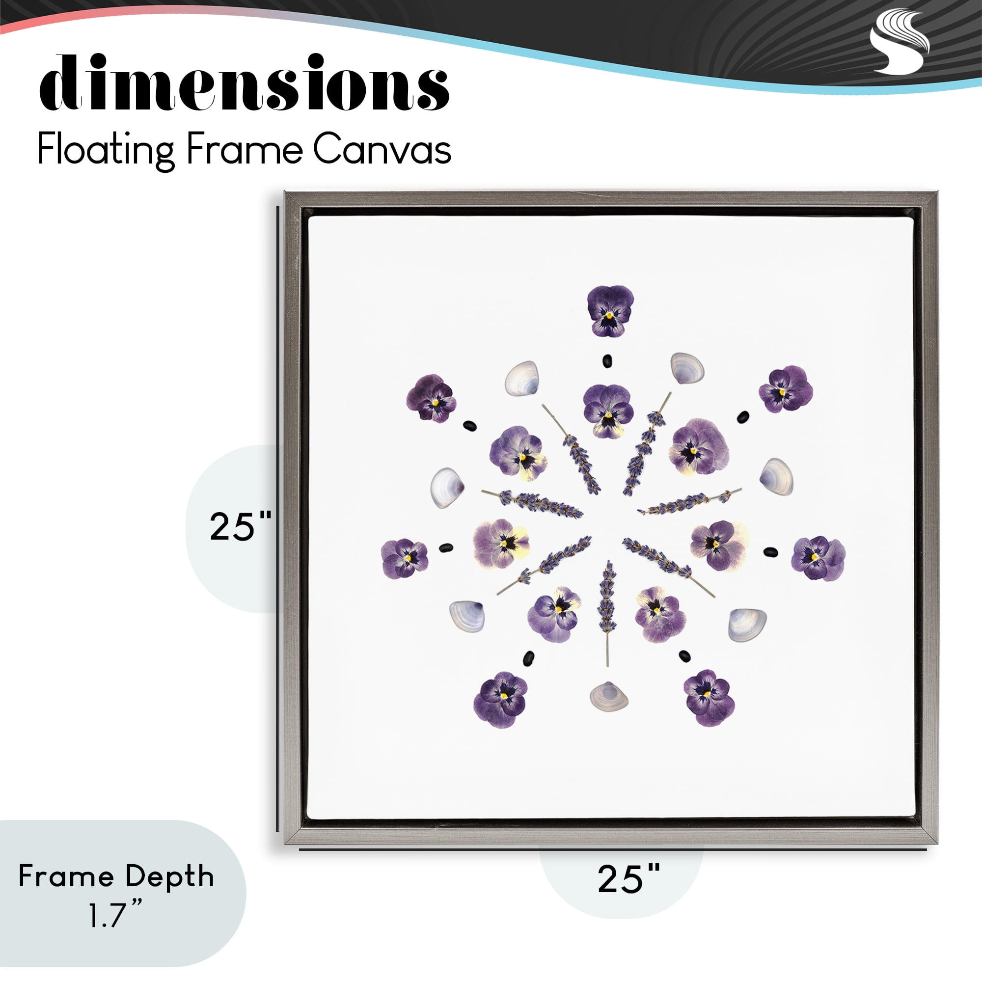 Stupell Industries Pansies & Lavender Symmetry Gray Framed Floater Canvas Wall Art, design by Beth Adoette