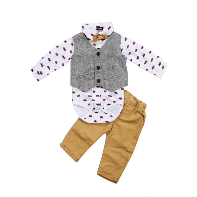 Details about   Toddler Baby Boys Dinosaur Gentleman Bowtie Shirt Romper+Suspenders Pants Set