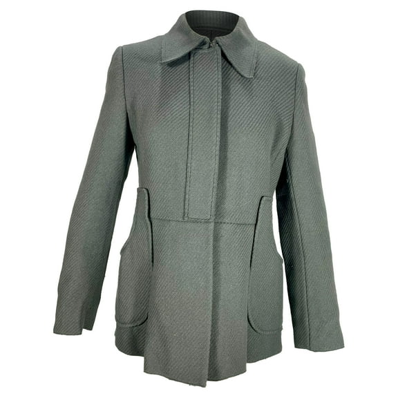 Pre-Owned Prada Herringbone Single-Breasted Peacoat in Grey Wool
