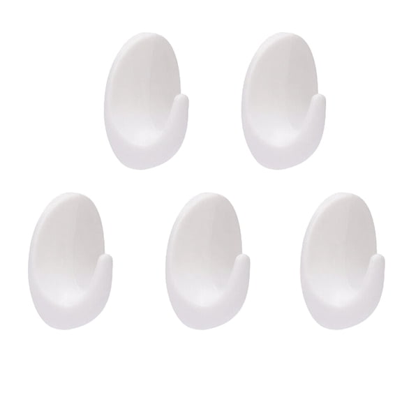 5Pcs Bath Towel Hooks, Stick on Wall Adhesive Hangers, Durable Removable Plastic Holder, Self Adhesive Hooks for Kitchen Bathroom Home Door Towel Coat Key, Waterproof and Rustproof(White,2.4x1.5")