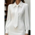 thumbnail image 3 of ZOELNIC Women's Puff Long Sleeve Bodycon Midi Dress with Collared Tie Neck for Business Office, S, 3 of 5