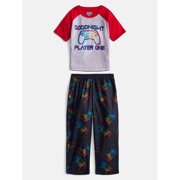 Wonder Nation Boys Short Sleeve Graphic Tee and Wide Leg Pants Sleep Set, 2-Piece, Sizes 4-18