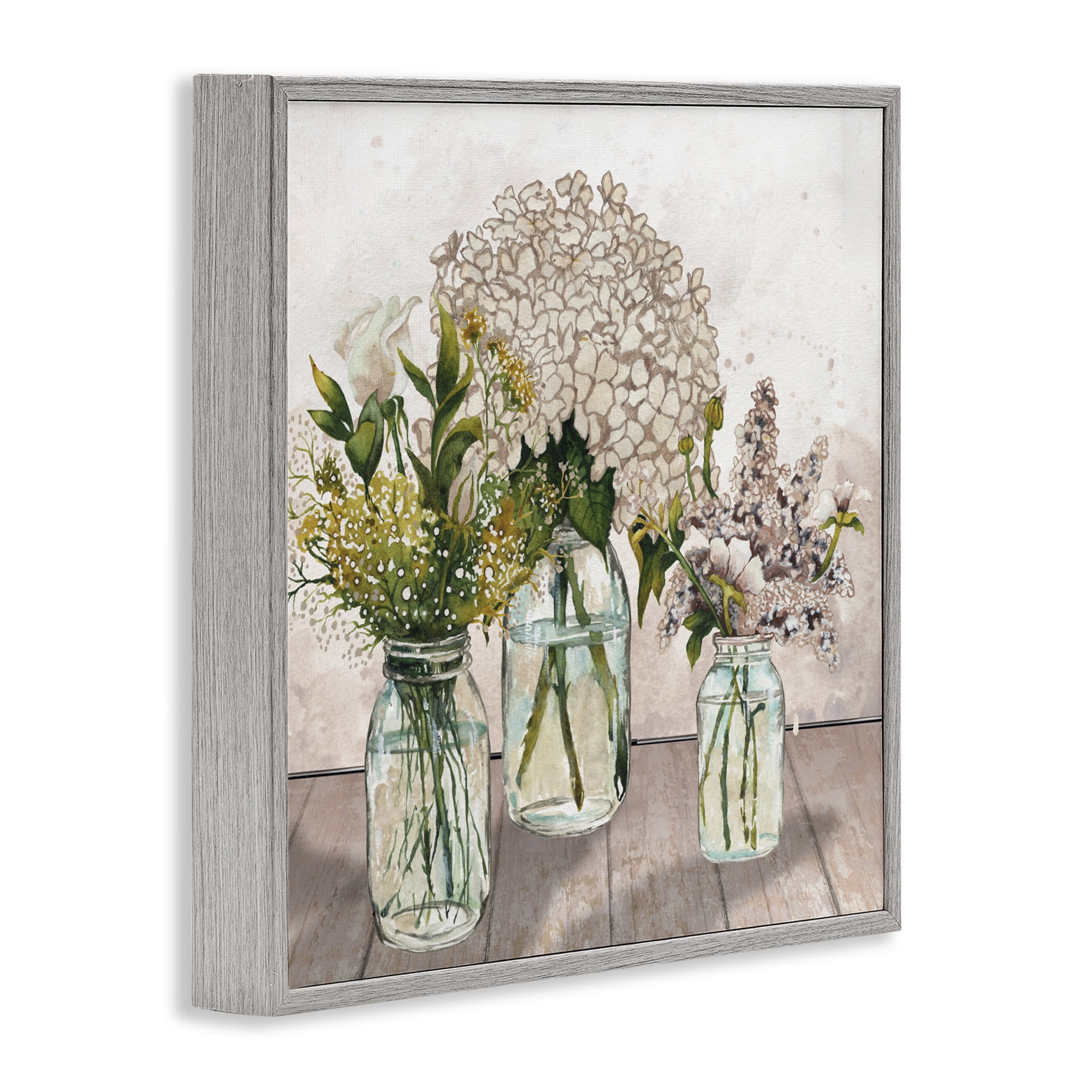 Stupell Industries Jars Of Wildflowers Gray Framed Giclee Art, design by Elizabeth Medley
