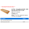thumbnail image 2 of Air Filter - Compatible with 2003 - 2005 Mercedes-Benz E320 112.949 2004, 2 of 2