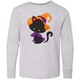thumbnail image 3 of Inktastic Black Cat, Cat Wearing Witch Hat, Halloween Long Sleeve Youth T-Shirt, 3 of 5