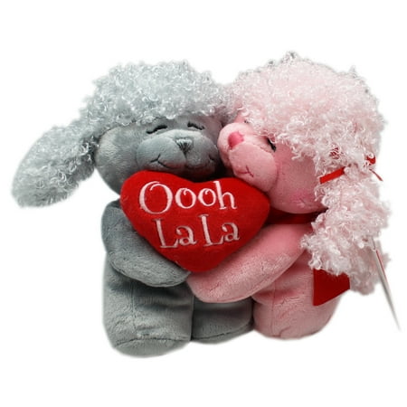 Poodle Plush - Poodle Hugs Pink/Gray Heart Hugging Poodles Plush Toy (6in)