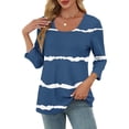thumbnail image 4 of fatyb 3/4 Length Sleeve Tops for Women Striped Crew Neck Casual Tshirts Print Womens Loose Blouses Tee, 4 of 9