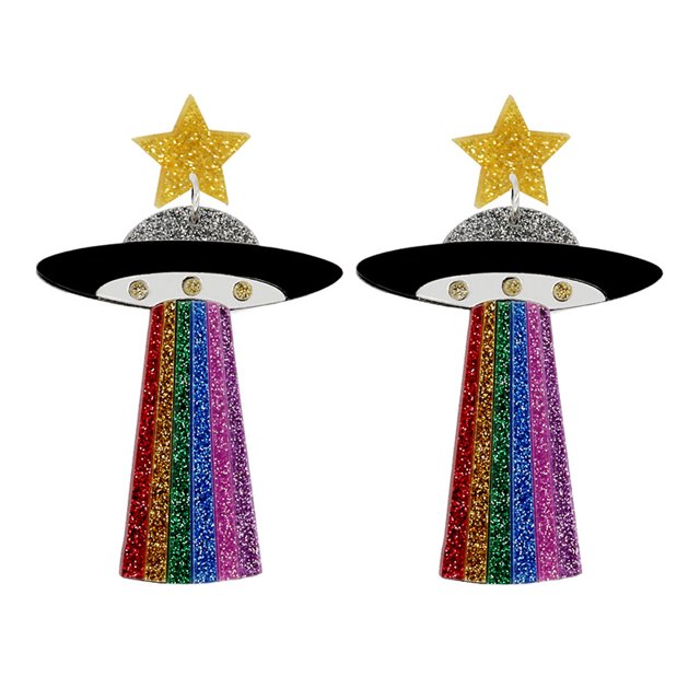 Pendientes personalizados europeos y americanos acrílicos para mujer, barra de discoteca, divertidos y exagerados, pendientes con forma de nave espacial OVNI y extraterrestre