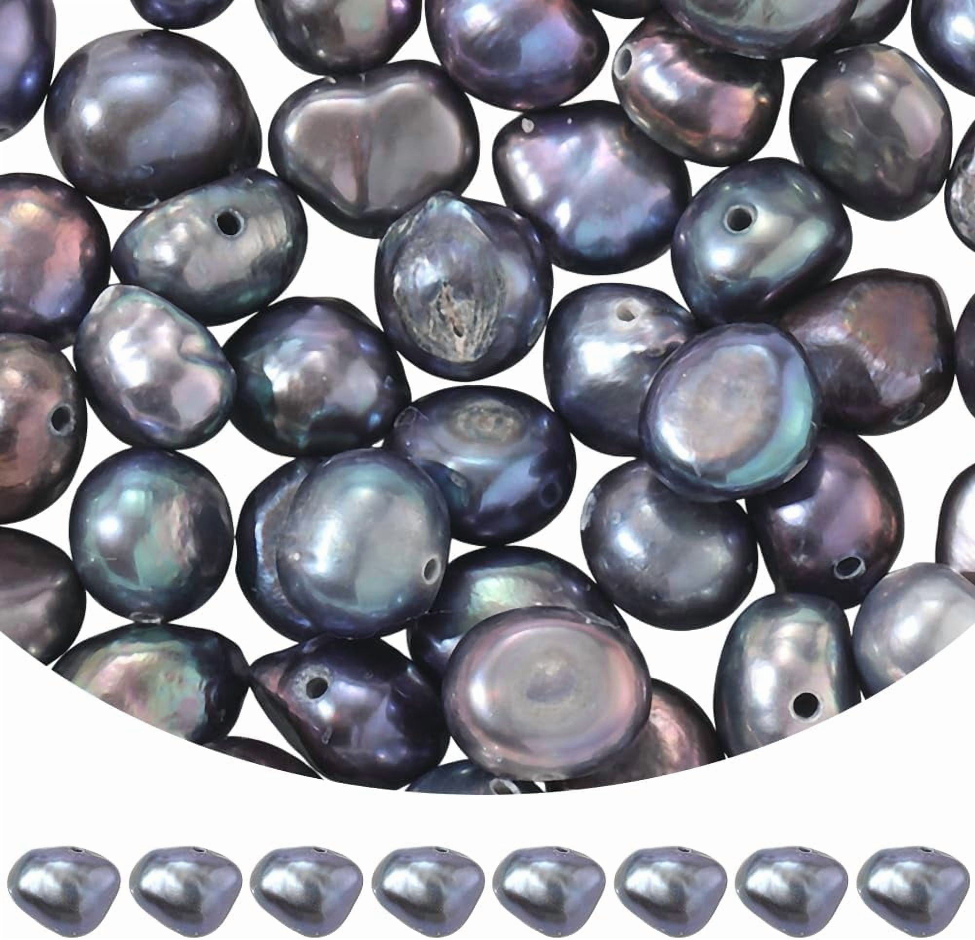 1 Box 100PCS Dark Blue Baroque Natural Freshwater Genuine Cultured Oval Pearl Beads with Holes Irregular Shaped Loose Pearls Bead Bulk for DIY handcrafting