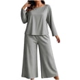 thumbnail image 4 of Enjoytime Pajama Sets for Women 2 Piece Crew Neck Long Sleeve Plus Size Pajamas Fall Soft Comfy Casual Solid Color Loose Sleepwear, 4 of 6