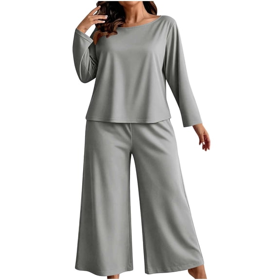Byworldtasic Womens Plus Size Lounge Set 2 Piece Outfits Sweatsuits Tracksuit Long Sleeve Baggy Wide Leg Pant Sets