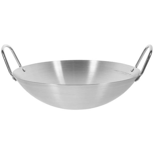 unbranded Wok De Acero Inoxidable Con Doble Asa Para Cocina Hogar Color Plateado Resistente Y No Pegajoso