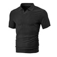 thumbnail image 5 of Domuza Men's Ribbed Polo Shirts Short Sleeve V Neck Slim Fit Polo T-Shirt Casual Summer Collared Golf Shirt Black 2XL, 5 of 6