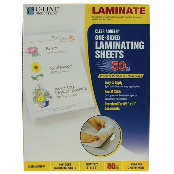 C-Line Products Heavyweight Cleer Adheer Laminating Film Sheets, 9 x 12 in., 50 Per Box