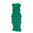thumbnail image 3 of Robes Grande Taille Dames Couleur Unie Élastique Mode Plissée Slim Robe à Bretelles Grande Taille Robe Verte S, 3 of 5