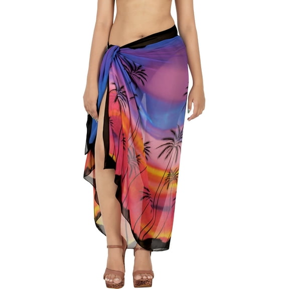 LA LEELA Women's Bikini Wraps Beach Wrap Sarong Coverup Skirt Bathing suit Swimwear Swimsuit Coverup for Women One Size Rainbow, Palm Tree