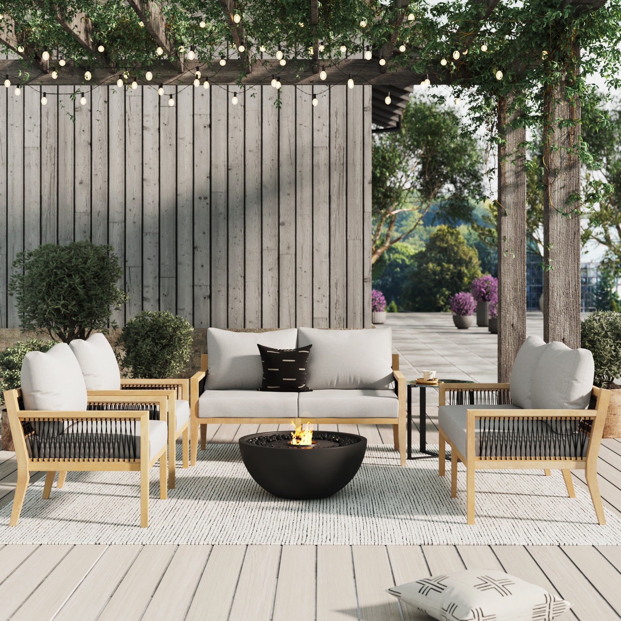 Nathan James Freya Bohemian 4-Piece Outdoor Couch Patio Furniture Set, Solid Acacia Wood Frame, Conversation Set with Cushions