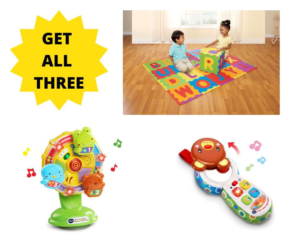 20% OFF BUNDLE  ABC Foam Playmat and TWO V-Tech Baby  Toys - V-Tech Lil'Critters Spin and Discover Ferris Wheel & V-Tech  Discover Peek-a-Bear Baby Phone 