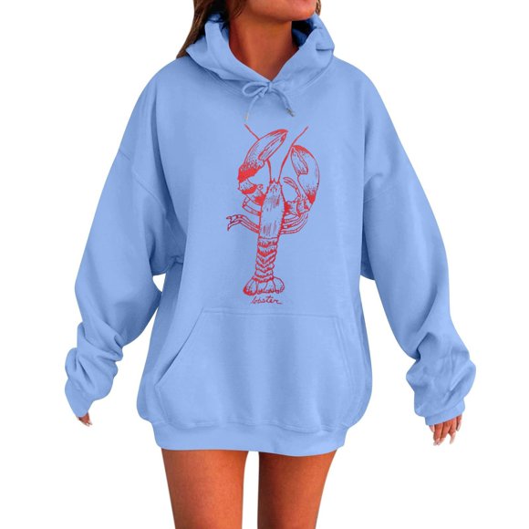 WZXFASHION Women Lobster Fashion Sweatshirts Y2k Long Sleeve Graphic Knitted Cardigans Goth Sweatshirts Sale Clearance 2025 cropped pullover sweater