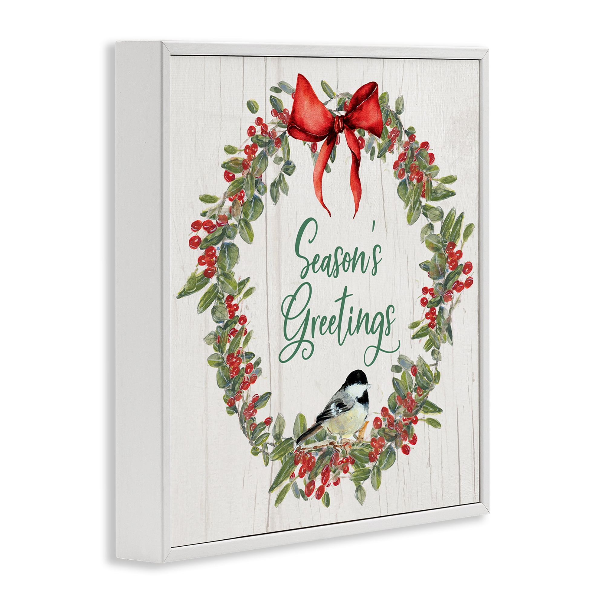 Stupell Industries Season's Greetings Wreath Holiday Painting White Framed Art Prints Wall Art, 12 x 12
