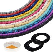 Fun-Weevz 3000 PCS Heishi Beads for Jewelry Making Adults, 12 Flat Ceramic Clay Bead Strands, Thin African Disc Spacers for Necklace Chokers Bracelets Anklets (Thin Earthy Tones)