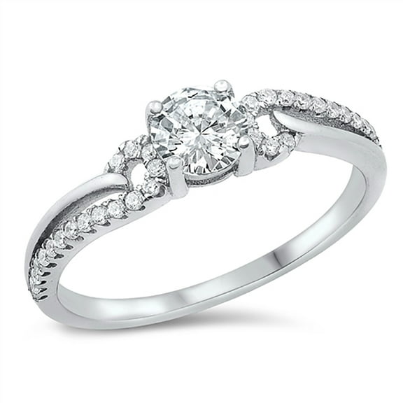 Clear Cubic Zirconia Center Swirl Sides Bridal Ring Sterling Silver Size 5