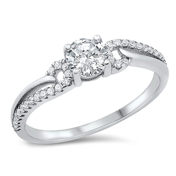 All in Stock Clear Cubic Zirconia Center Swirl Sides Bridal Ring Sterling Silver Size 5