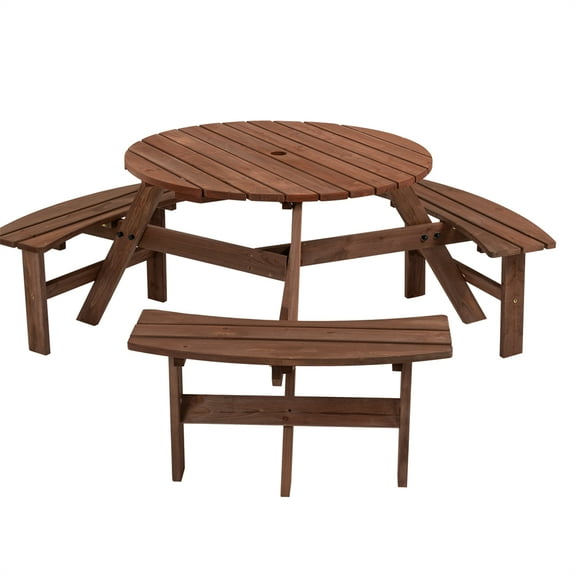 ARCTICSCORPION Outdoor Picnic Table Wooden Circular Patio Table and Chairs Set, Brown