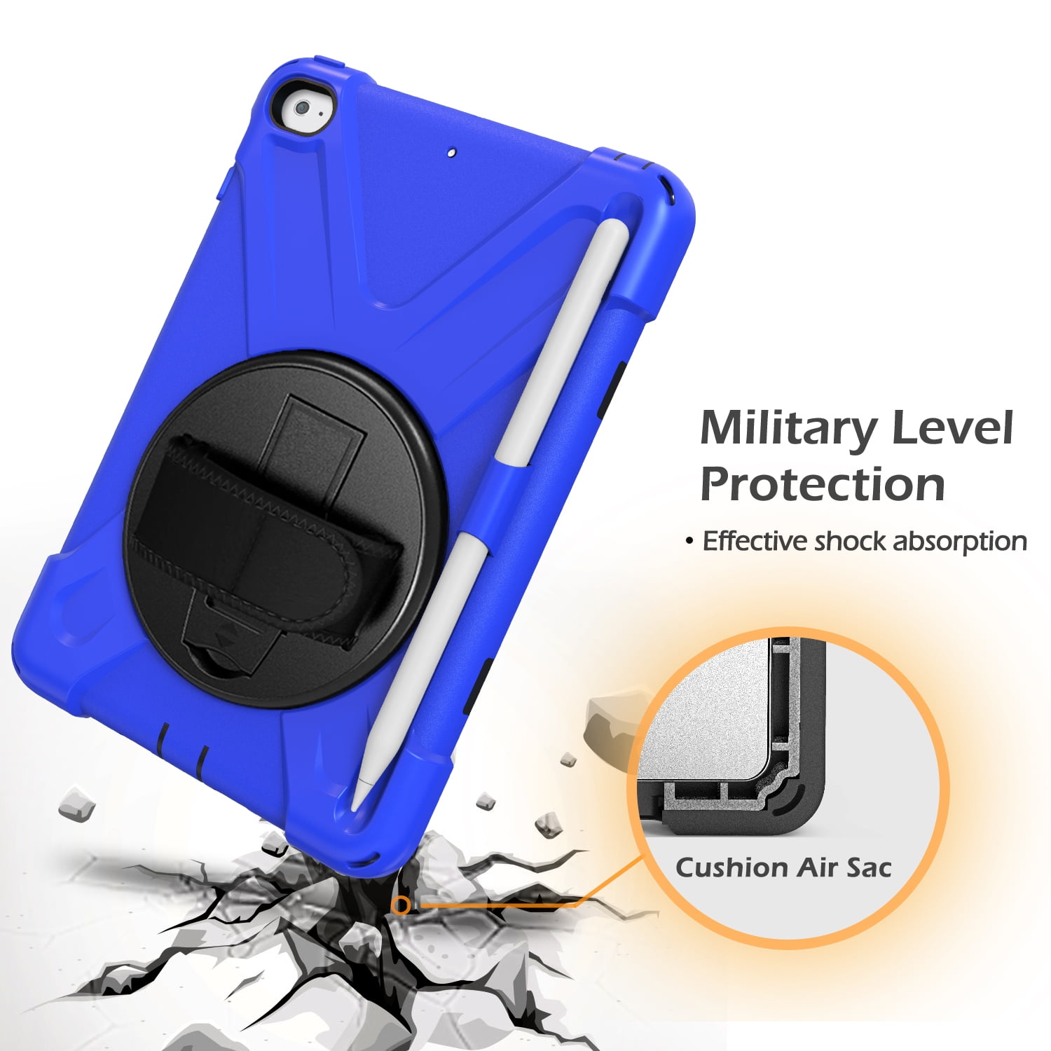 iPad Mini 5 Case for Kids, iPad Mini 5/Mini 4 Case Shockproof, Heavy Duty Protective Rugged iPad Mini Case with Pencil Holder /Kickstand Case for iPad Mini 5th/4th Generation 7.9 Inch - BLUE