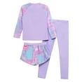thumbnail image 2 of TiaoBug Girls Swimsuit 3-Piece Tie-dye Print Rash Guard Set Long Sleeve Shirts with Shorts Pants Purple XXL, 2 of 7