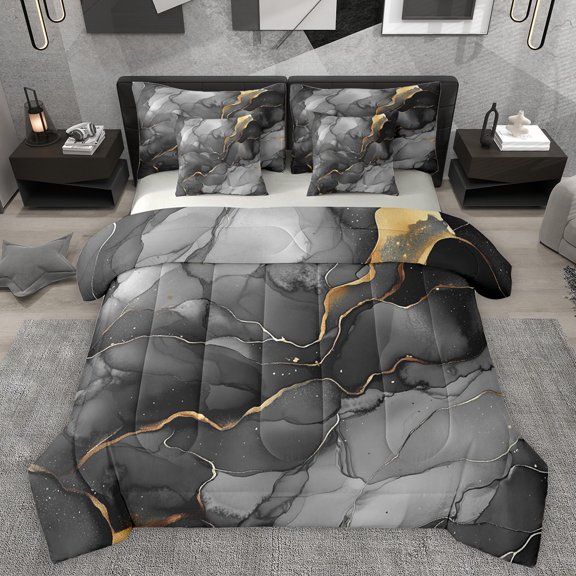 Manfei Marble Watercolor Twin Bedding Sets 7-Piece for Boys Girls,Stone Pattern Bedding Comforter Set Microfiber,Abstract Gradient Breathable Sheet Sets,Lightweight Room Decor,Reversible