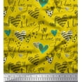 thumbnail image 1 of Soimoi Yellow Poly Georgette Fabric Heart & I Love You Text Print Sewing Fabric Yard 52 Inch Wide, 1 of 1