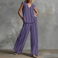 thumbnail image 2 of QSAWXQZ Women's Cotton Linen 2pc Outfit Sets Striped V Neck Sleeveless Tank Top Elastic Waist Wide Leg Pants with Pockets Casual for Summer XL, 2 of 6