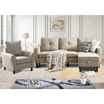 Pingliang Home Furniture Set Convertible Sectional Sofa and Storage Ottoman and Accent Chair,3 Seat L-shaped Sofa Couch with Reversible Footstool and Armchair for Living Room Apartment Office Studio