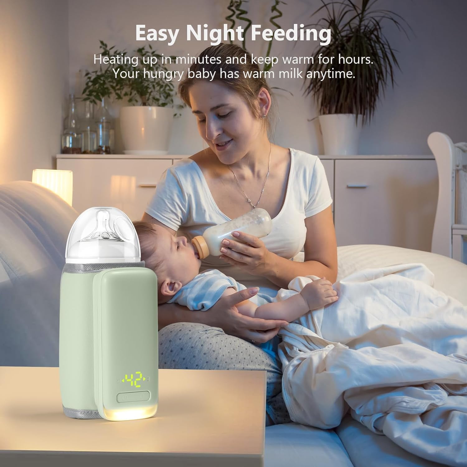 Wiher Portable Baby Bottle Warmer for Keeping Temperature, Portable Warmer with Light, Powered by USB Cable, Keeps Baby's Milk and Feeding Temperature, Car Bottle Warmer