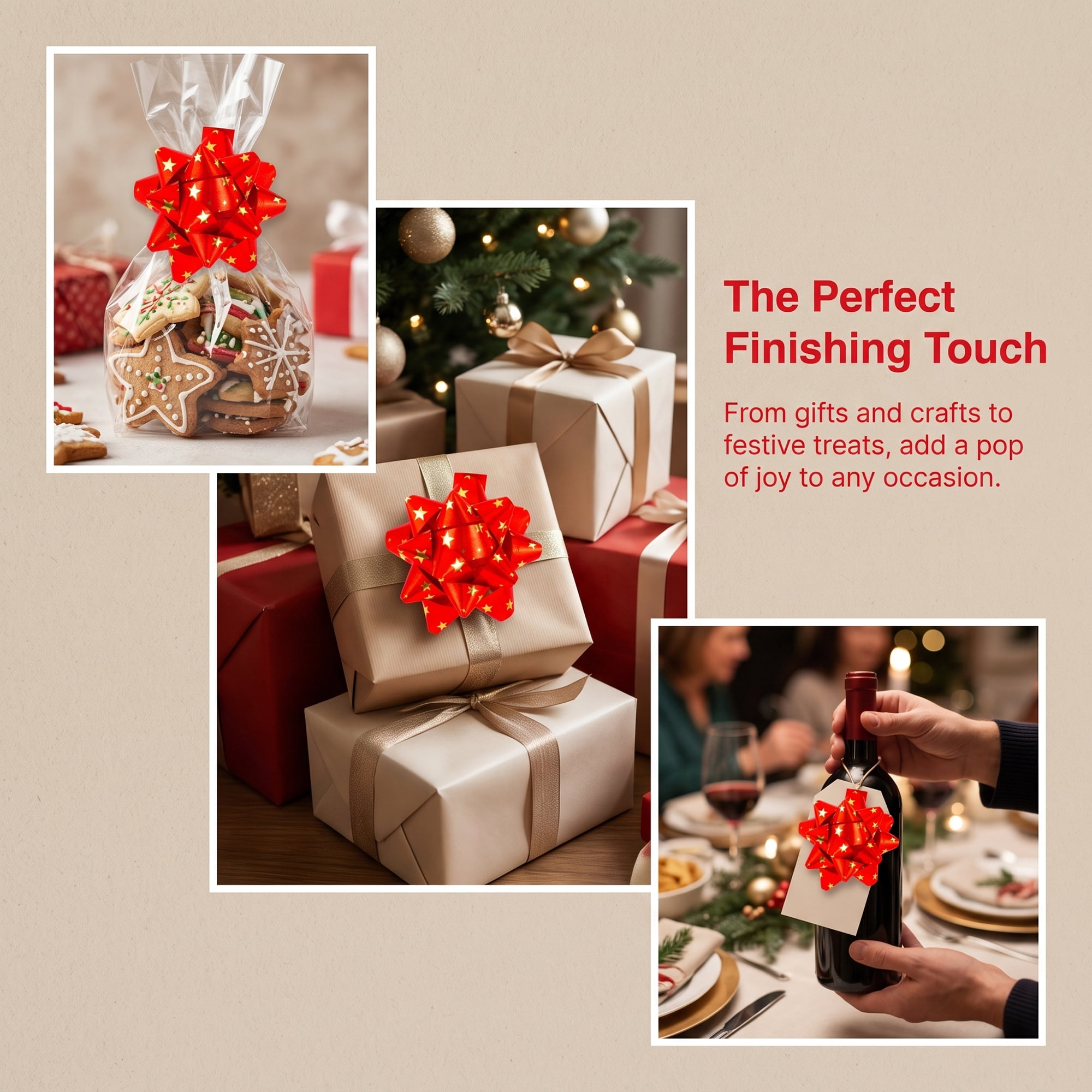 Unique Bargains Simple Glossy Star-shaped Gift Wrapping Bows for Special Events Red