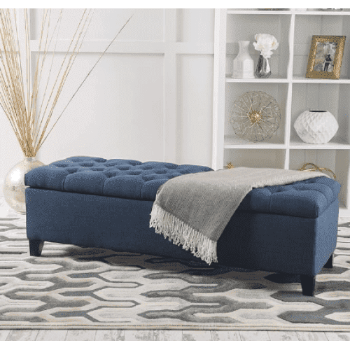 Storage Ottoman Navy Blue Tufted Diamond Stitch, 51"W x 17.5"D x 17"H